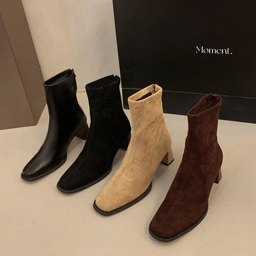 Xajzpa New Style Women's Ankle Boots Square Heel Platform Boots Women Sexy High Heels Shoes Winter Casual Fashion Boots Shoes for Women